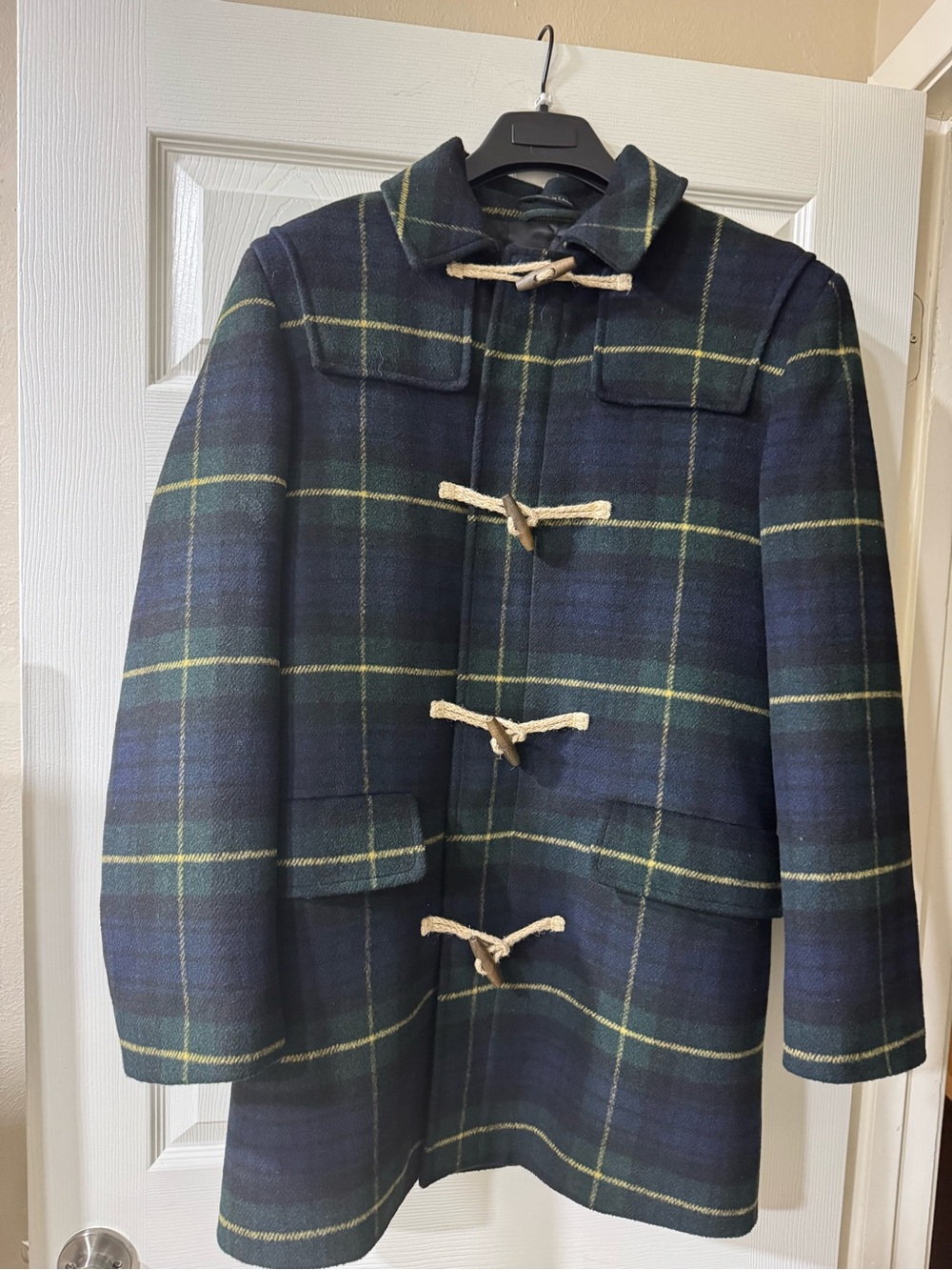 Lauren Ralph Lauren Men’s Wool Blend Plaid Toggle Pea Coat